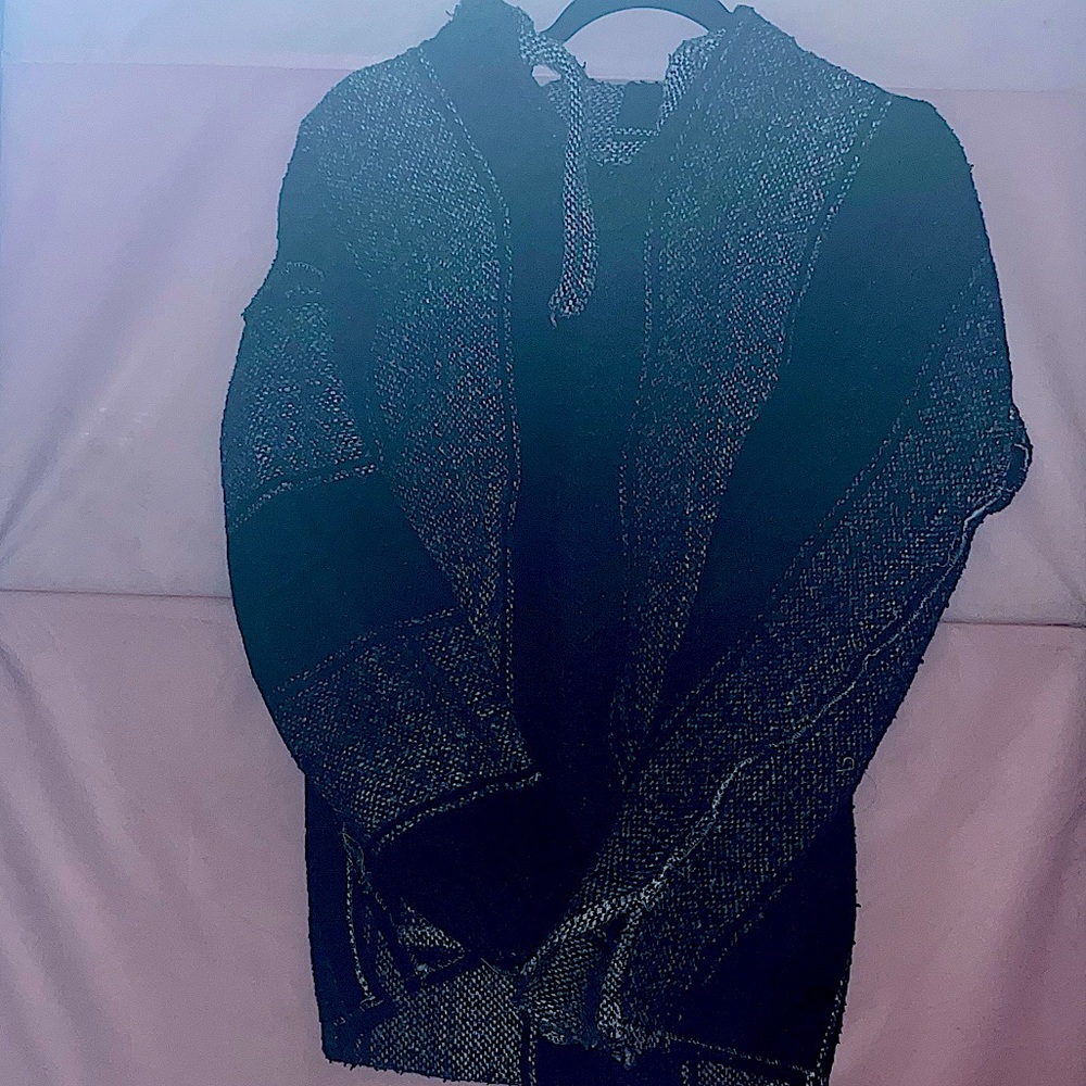 black, white, and grey drug rug hoodie.